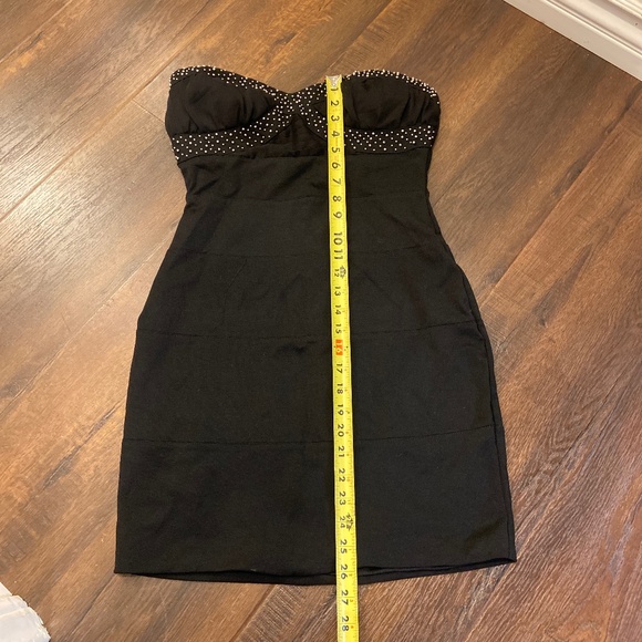 GRASS COLLECTION BLACK BANDAGE BODYCON STUDDED STRAPLESS  MINI DRESS SZ 9 - Picture 6 of 12